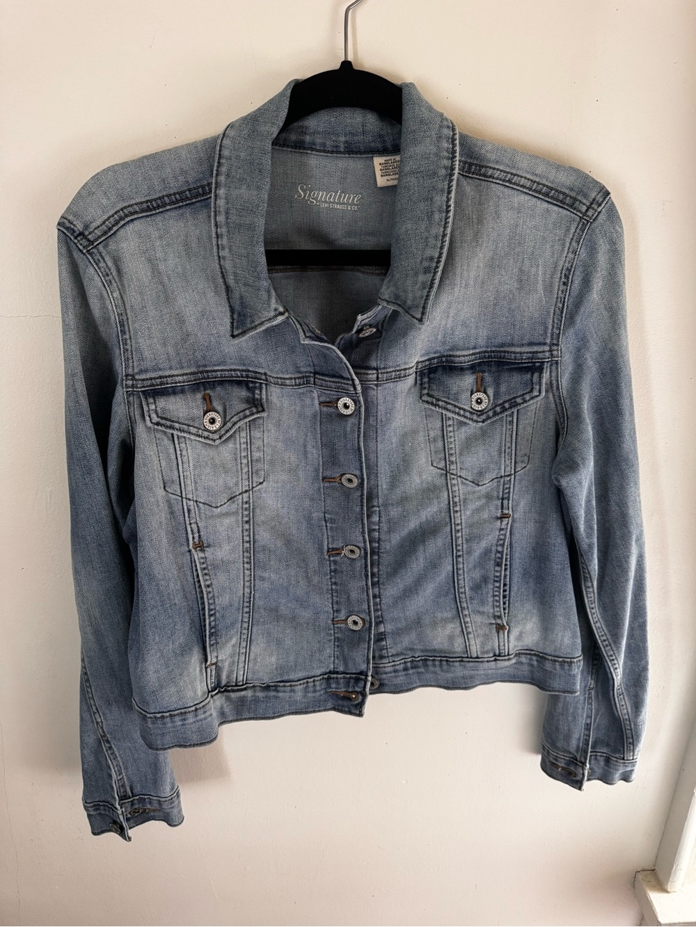 Signature by Levi Strauss Light Blue Washed Denim Jacket Size Large